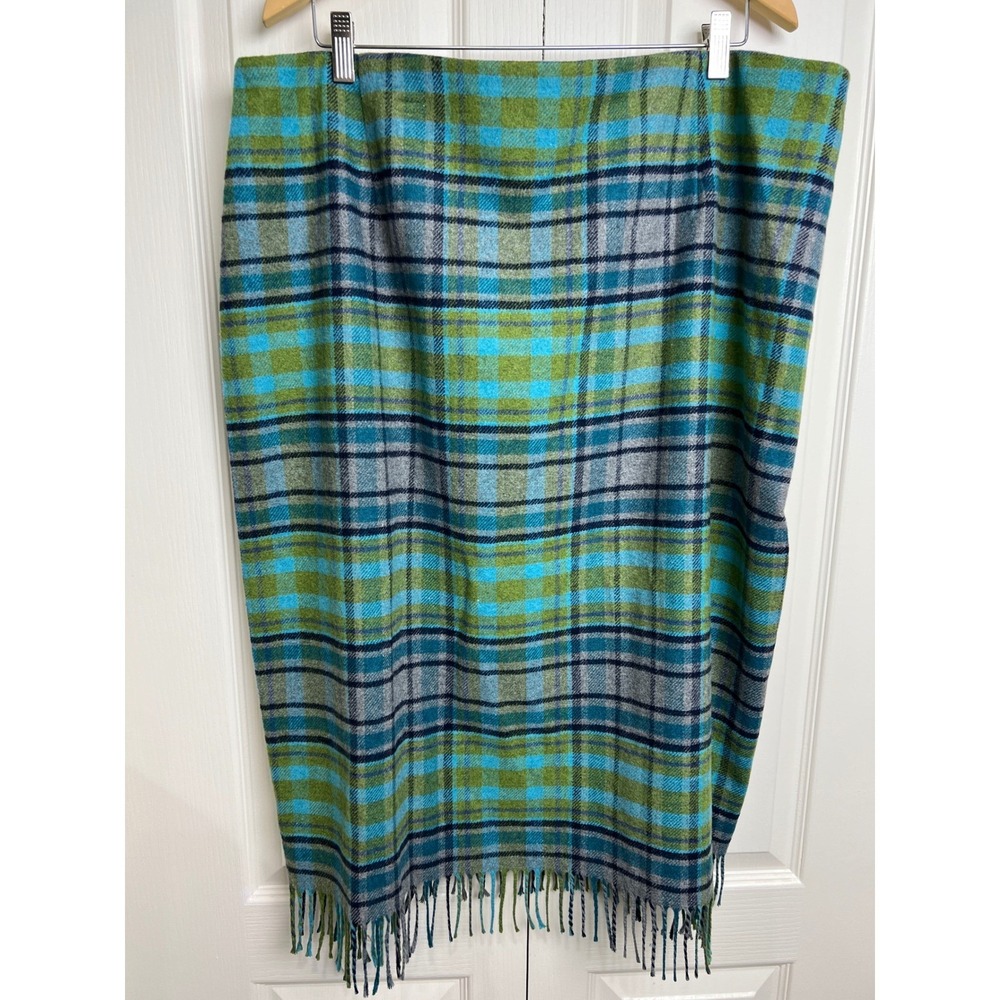 Plaid Fringe Wrap Skirt in Teal & Blue - Picture 11 of 13